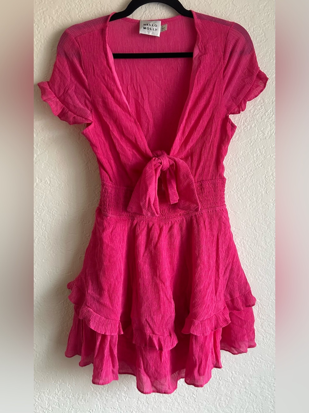 Hello Molly Bubblegum Pink Pink Ribbed Textured Tie up front Dress